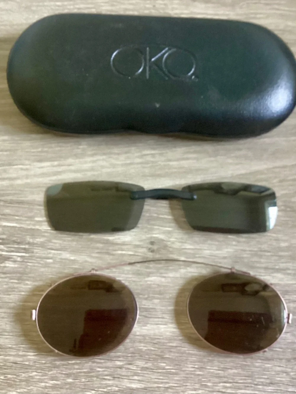 Lot Of 2 Vintage Clip On Sunglasses W/Hard Case OKO Round Rectangular Unisex